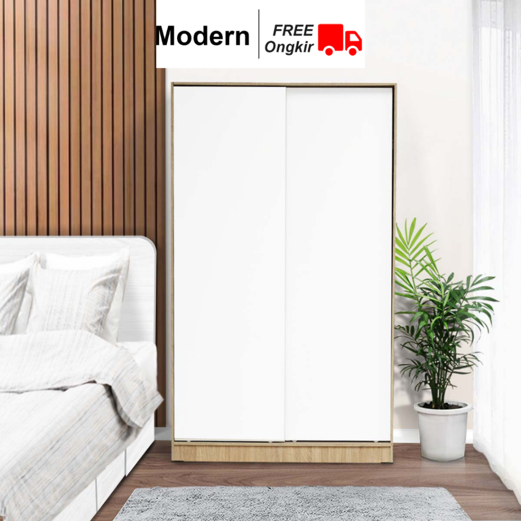 MODERN Taylor - Lemari Pakaian Kayu 2 Pintu Sliding Geser Wardrobe Putih Minimalis