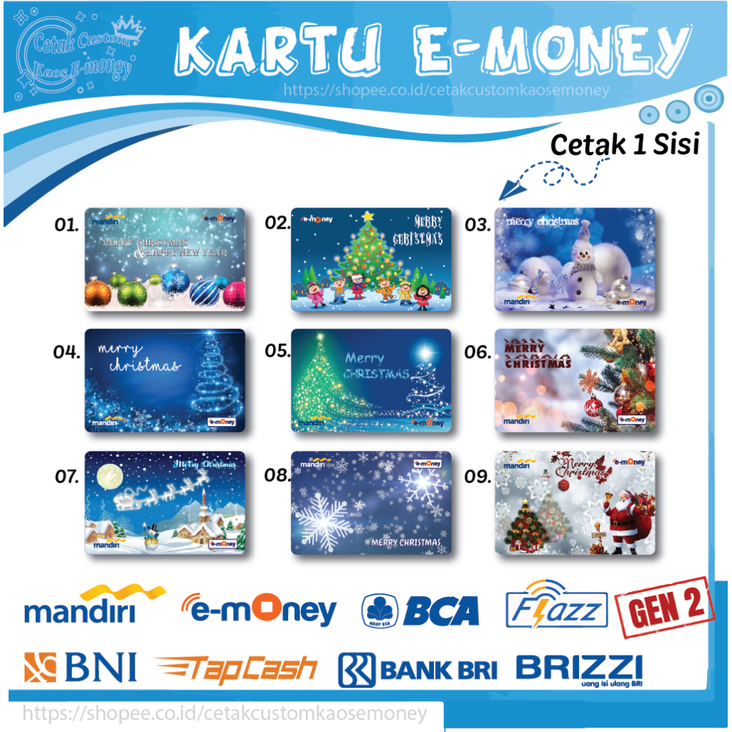 KARTU E MONEY E TOLL KUMPULAN NATAL MERRY CHRISTMAS  EMONEY MANDIRI BCA BNI BRI - 1 SISI