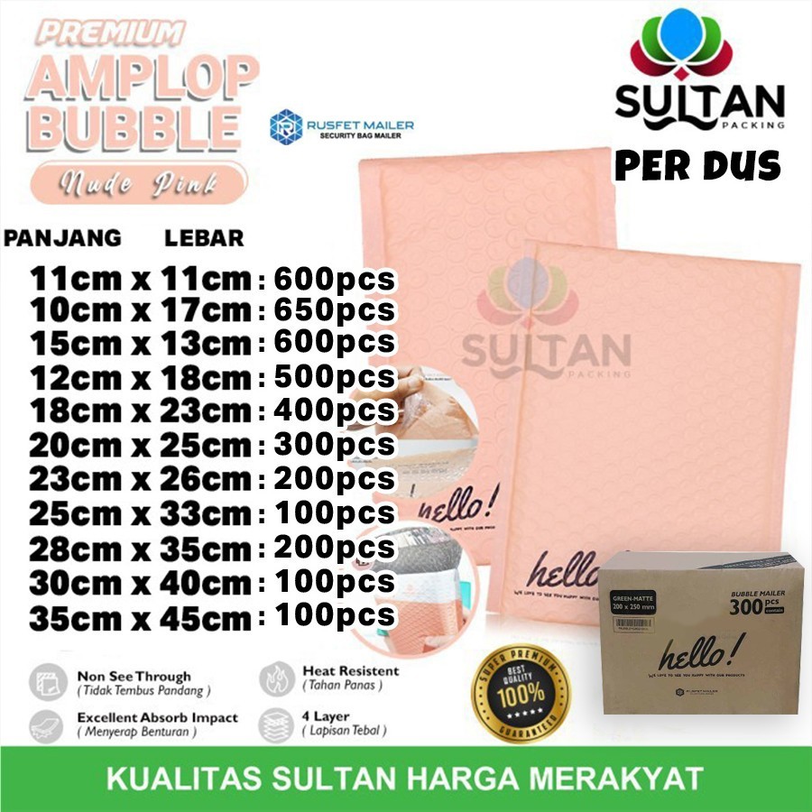 

AMPLOP BUBBLE MAILER WRAP ENVELOPE RUSFET SOFT PINK MATTE MURAH PER DUS