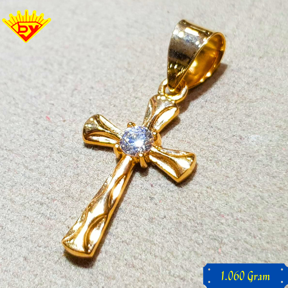 Liontin Salib Emas Kuning Permata Zirconia Baru Kadar Emas 700