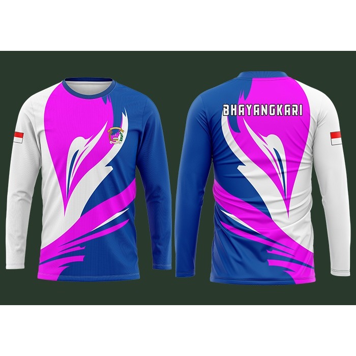 KAOS JERSEY BHAYANGKARI PINK PUTIH BIRU LENGAN PANJANG NEW