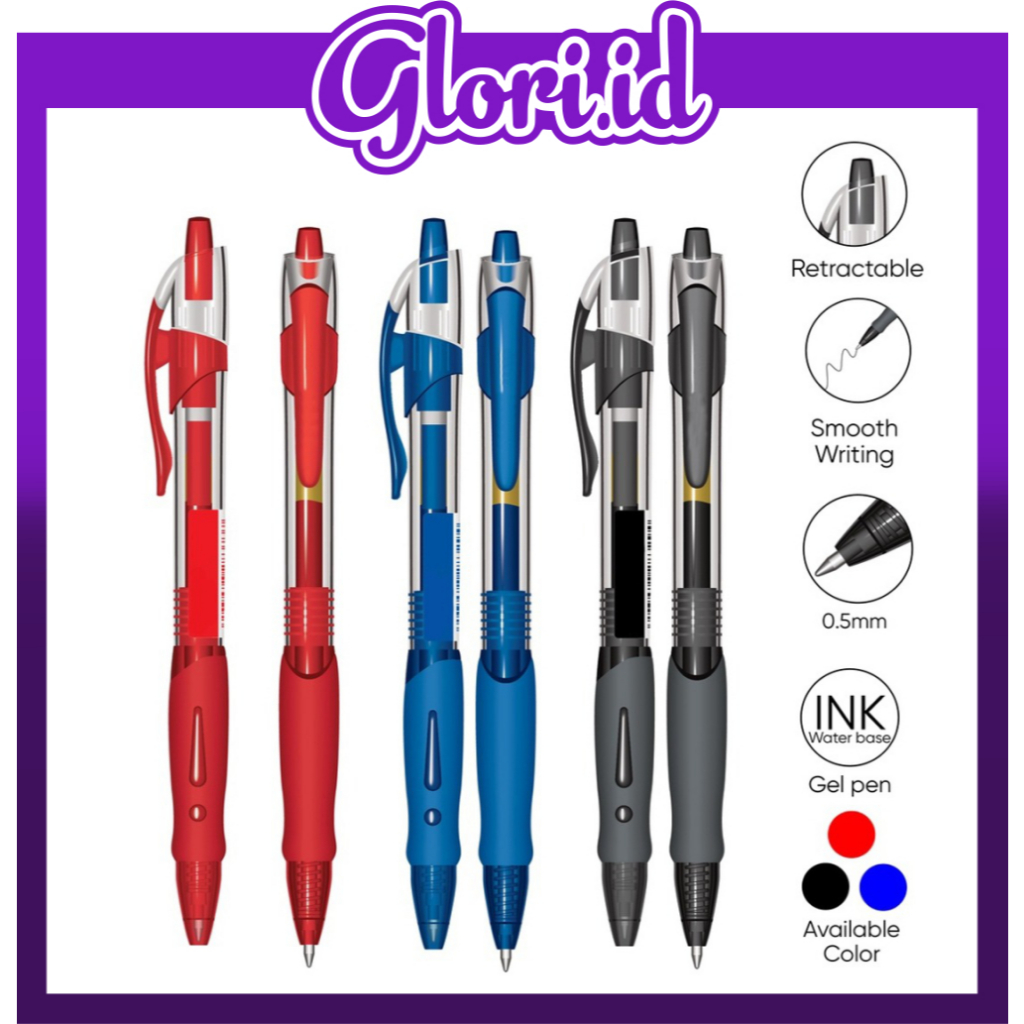 

GLORI.ID Gel Pen Pulpen Pena Black / Blue / Red Q Gel 0.5 mm - 1 PCS S059