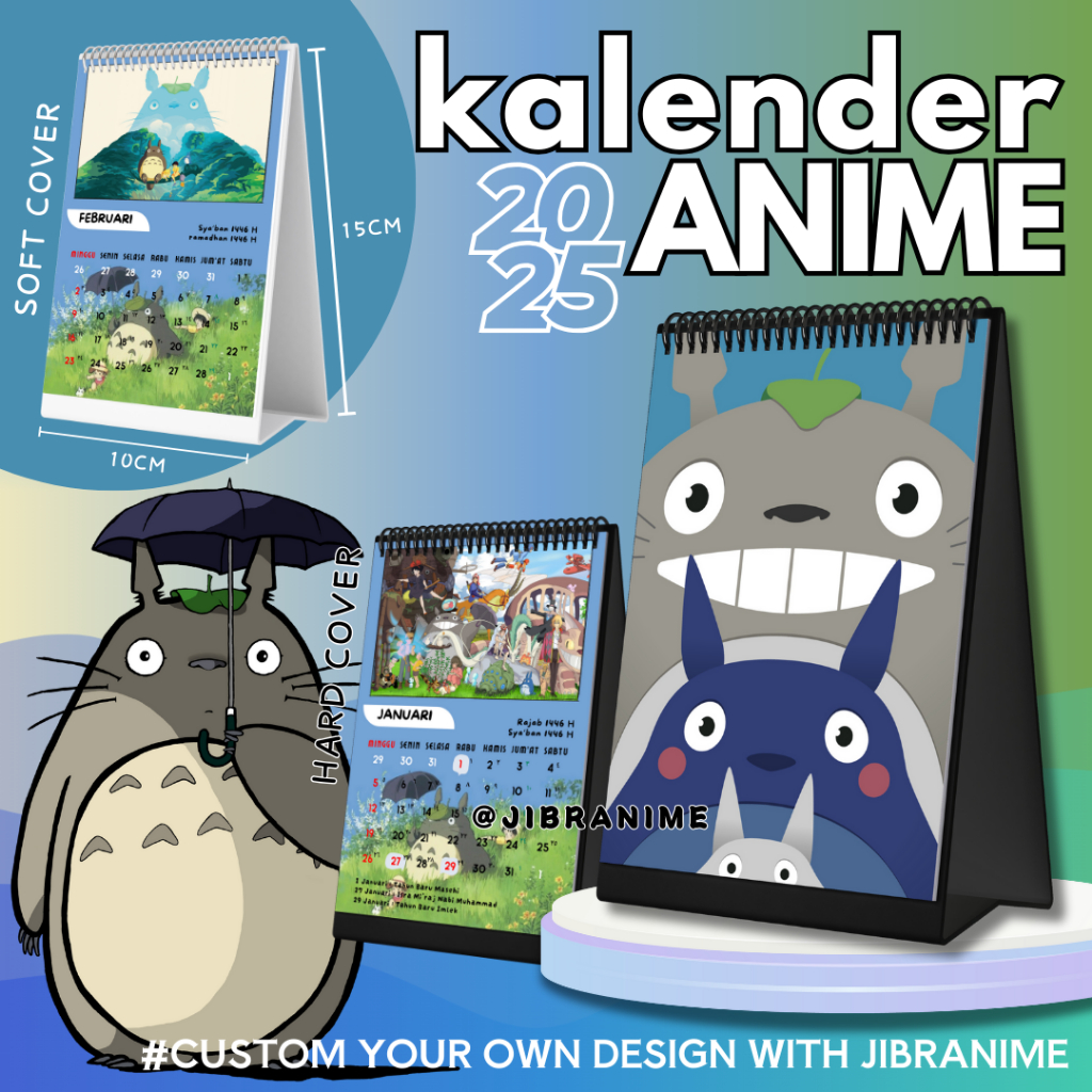 

Calendar / kalender meja 2025 anime Totoro Studio Ghibli / Custom kalender