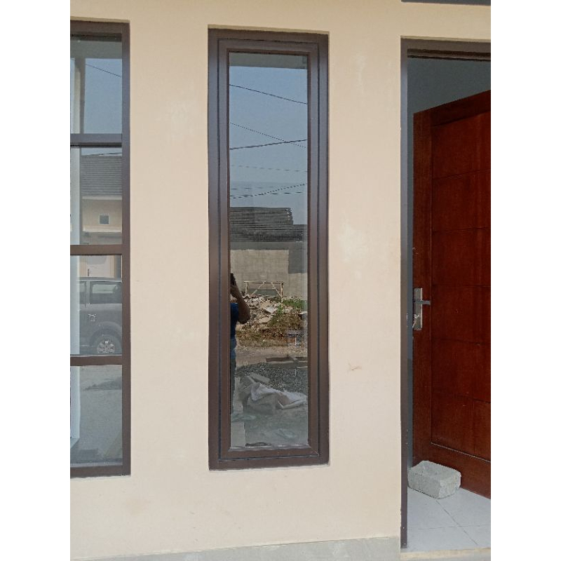 Jendela kusen aluminium cesment  lengkap T 160x L40 hitam ,putih coklat pengiriman bisa ke seluruh w