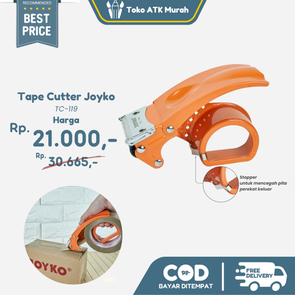 

H7Y Tape Cutter Dispenser Joyko TC-119 Metal Stainless / Lakban Pemotong Pita Perekat No. 899