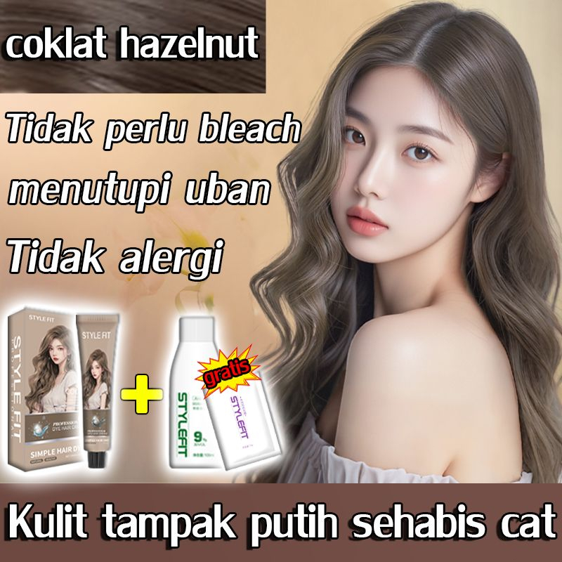 【Tanpa bleach】STYLE FIT Hazelnut Grey Brown Cat rambut 200ML Bahan herba tanpa ammonium(ash brown ha