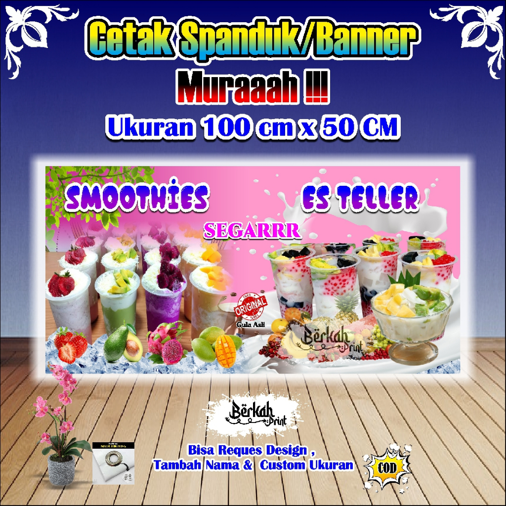 Spanduk Banner Smoothies & Es Teller Ukuran 100 cm x 60 cm