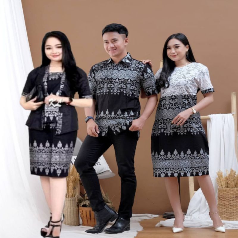 Couple Dress brokat Keluarga Prada Motif Anjani Jarum silver Jumbo Ld 120