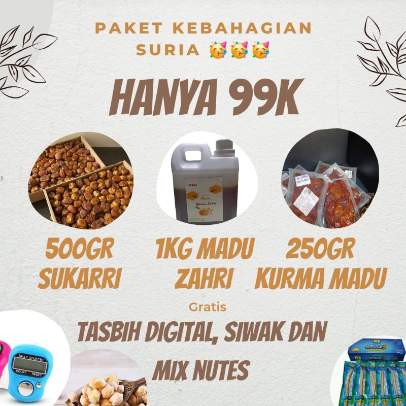 

PAKET MURAH KEBAHAGIAN SURIA BELI MADU YAMAN ZAHRI DAN KURMA SUKARI GRATIS 4 PRODUCT LAINNYA