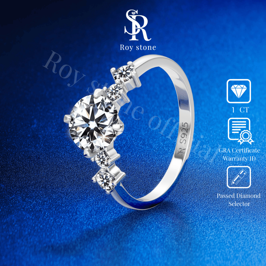 RoyStone - Cincin Wanita Moissanite Sertifikat GRA Original Lapis Emas - Camelia Ring