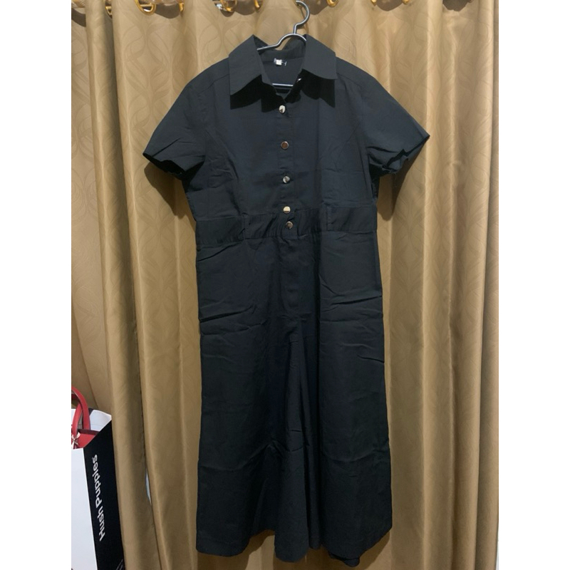 Preloved kemeja dress hitam kancing gesper