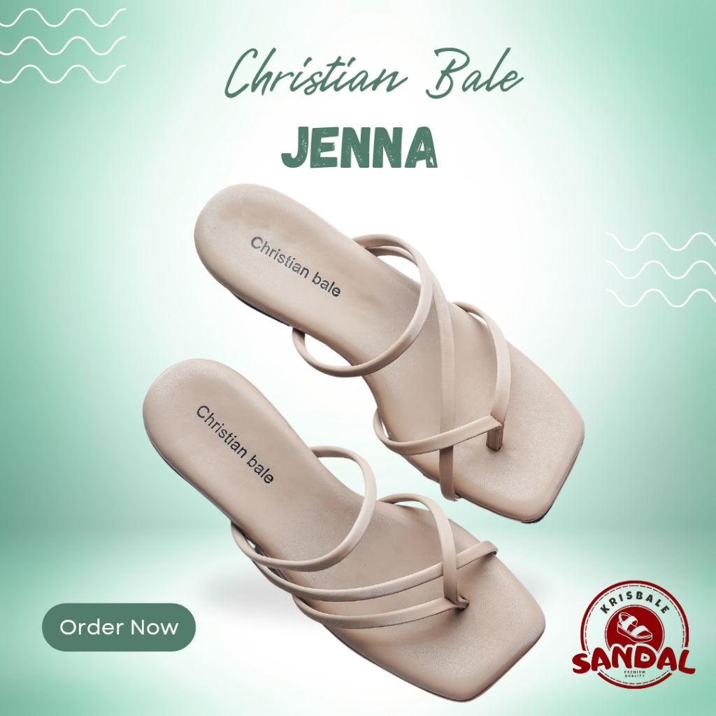 Christian Bale JENNA Sepatu Sendal Tali Wanita Kekinian Sendal Jepit Hak Chunky Heels 5 Cm Cewek