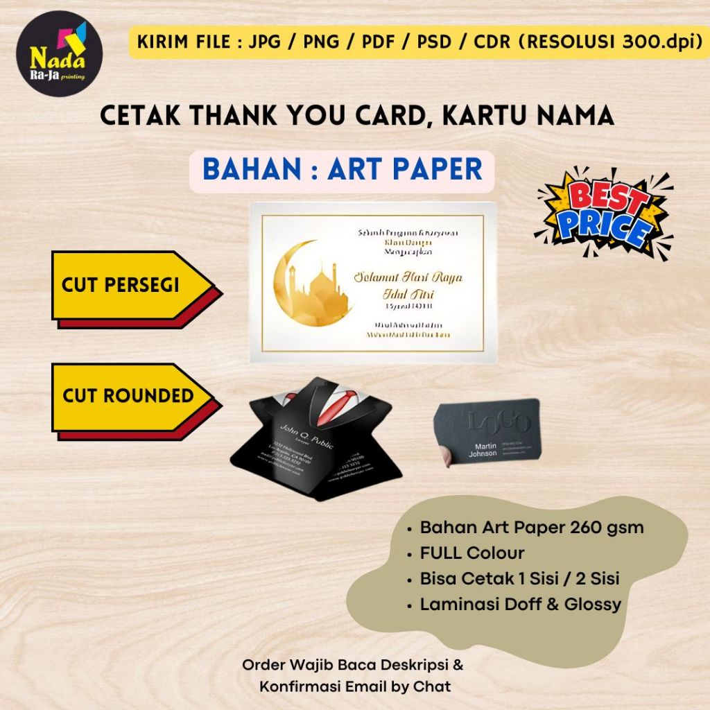 

Cetak Kartu Ucapan 1 sisi / 2 sisi bahan Art Paper A3+