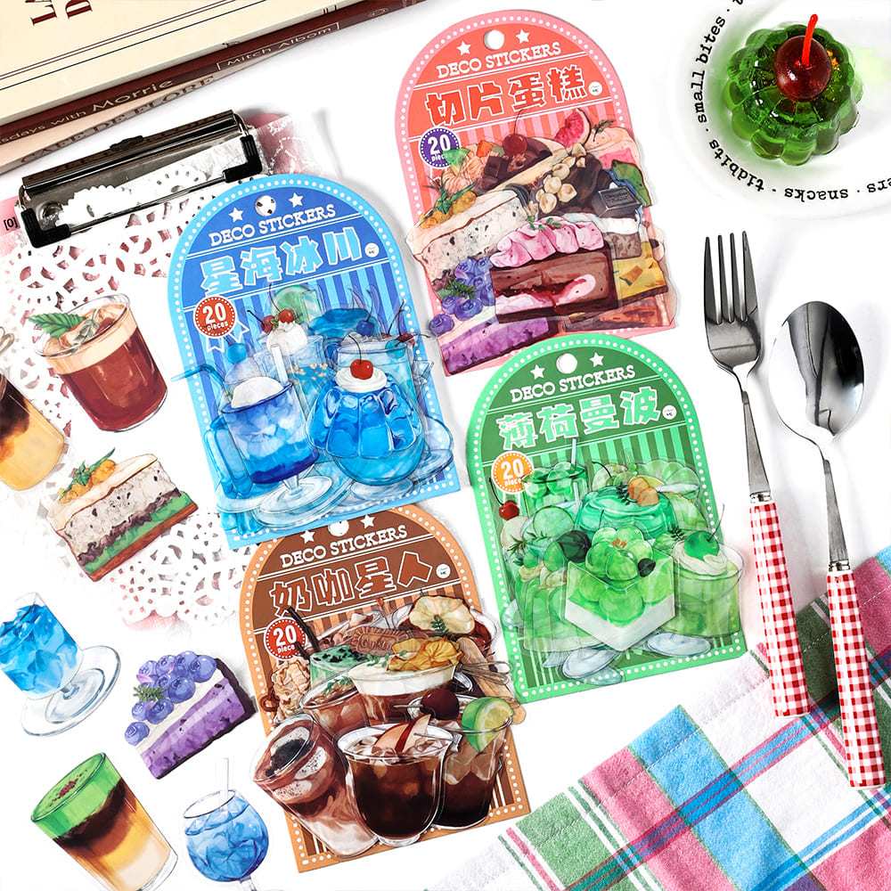 

20pcs Stiker PET Seri Kedai Kopi Dekorasi Buku Pegangan Retro Sederhana Stiker Perekat Diy Journal Scrapbook