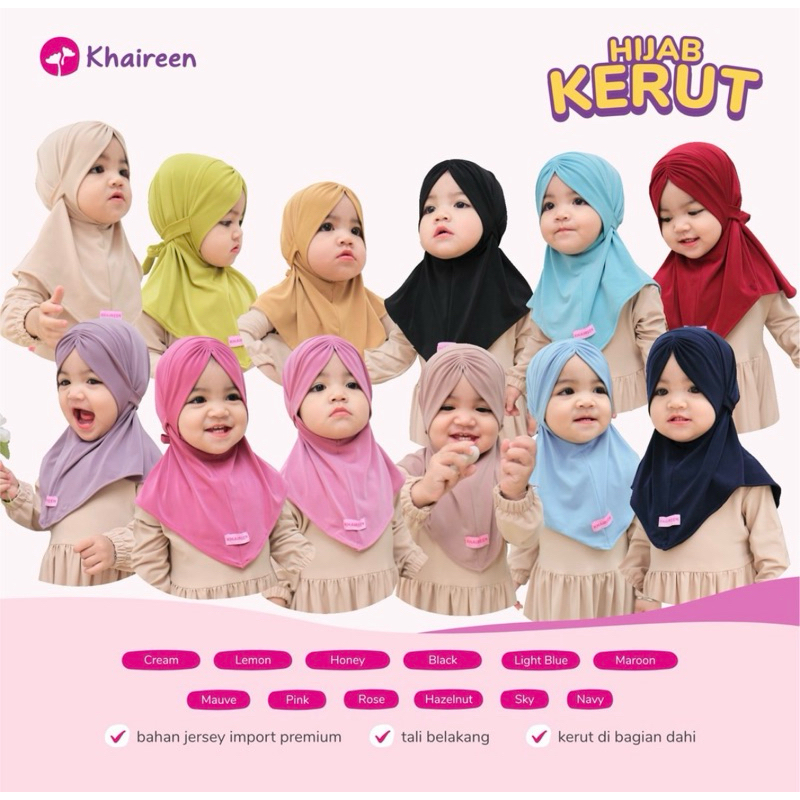KHAIREEN | HiJab Kerut | Hijab Kerut by Khaireen | Hijab bayi | Hijab Anak | Hijab premium