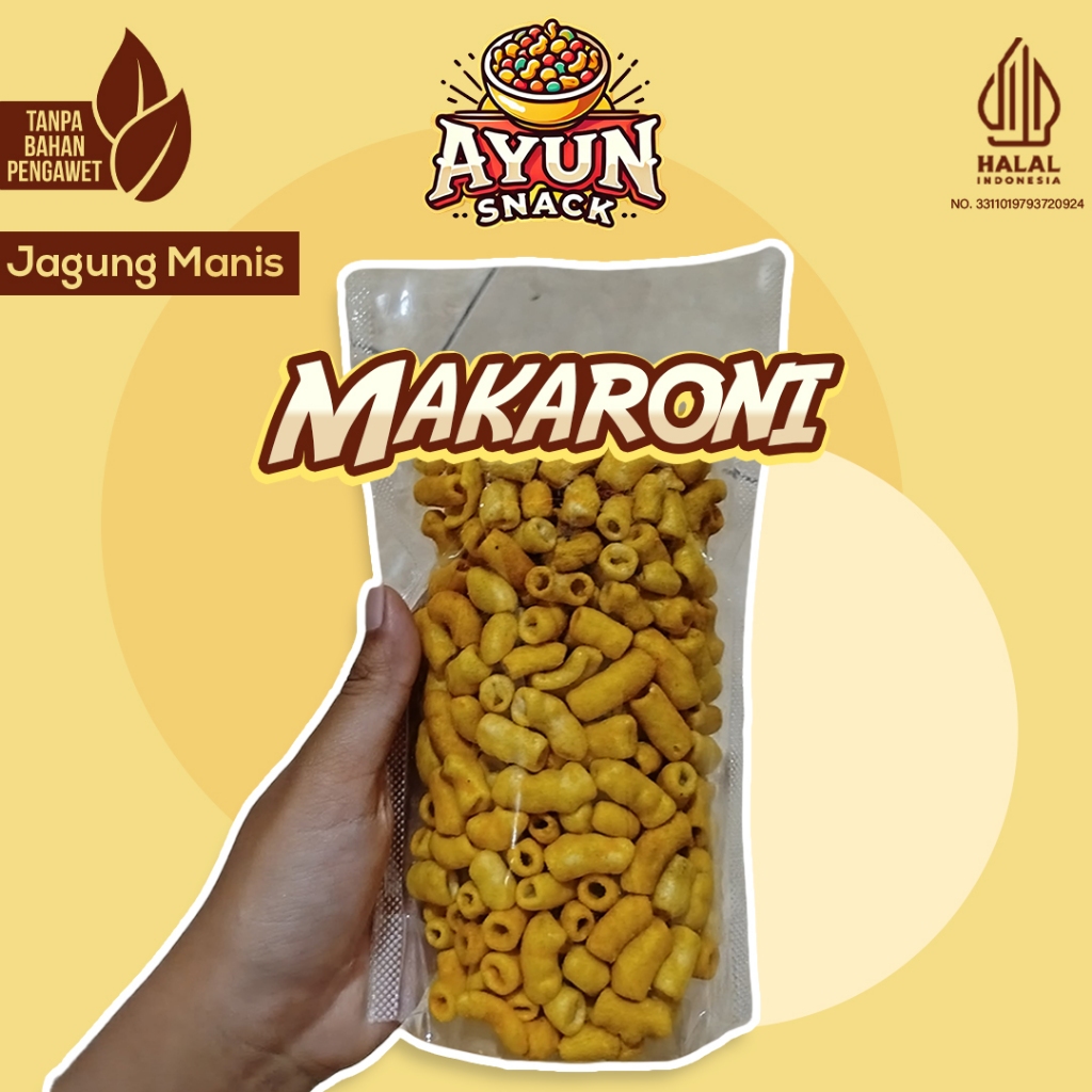 

MAKARONI PIPA BANTAT 250gr - snack camilan MAKARONI pipa bantat kemasan 250gr - RASA JAGUNG MANIS