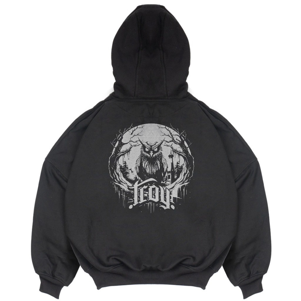 Troy Company Hoodie Boxy Oversize Black Nightfall - Hoodie Boxy Hitam HB 2868