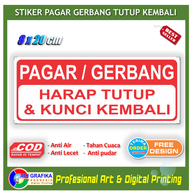 

Stiker pagar gerbang harap tutup kunci kembali sticker peringatan keamanan lingkungan rumah toko dll