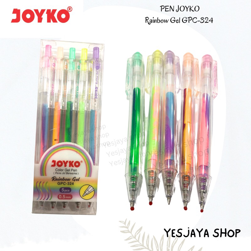 

{1 SET} Pen Joyko Rainbow Gel GPC 324 isi 5 pcs / Pen Cetrek Joyko Warna Warni