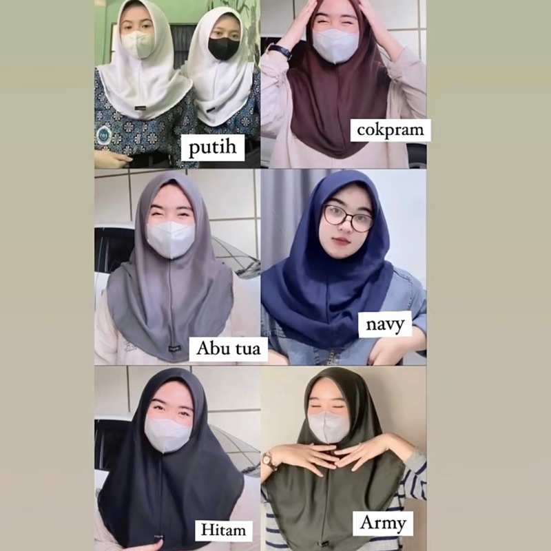 Jilbab segiempat anti jarum instant mughit