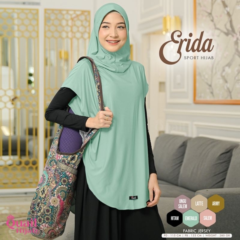ERIDA SPORT HIJAB, JILBAB OLAHRAGA VERSI PANJANG, MENGGUNAKAN BAHAN JERSEY YANG PREMIUM
