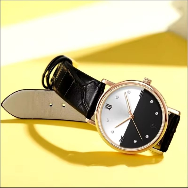 Jam Tangan Wanita JH Model Analog Bulat Strap Kulit Kekinian