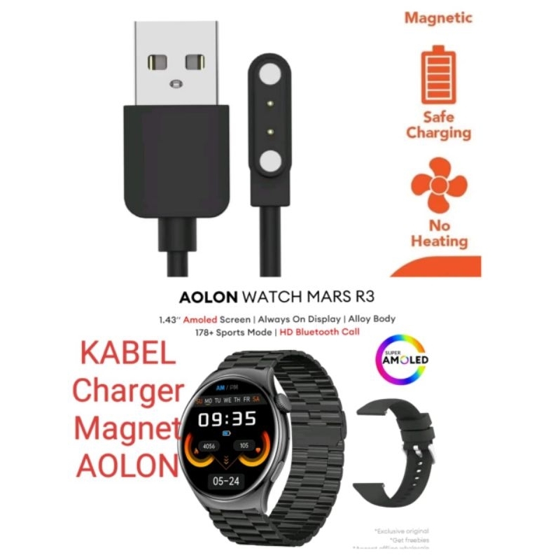 Aolon Watch Mars R3 Kabel Charger Smartwatch Aolon Watch Tetra S2 Foom S2 Mars R3 Magnetic 2 Pin