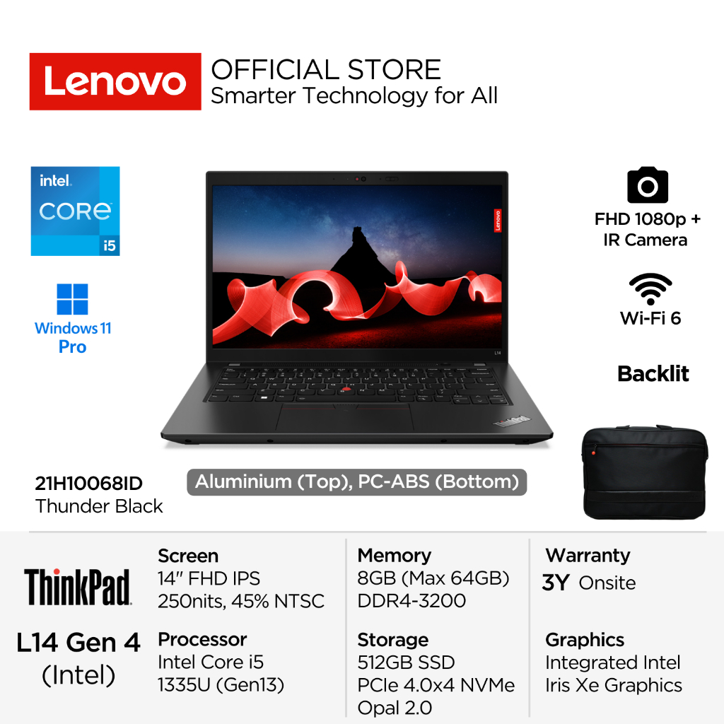 Lenovo ThinkPad L14 Gen 4 68ID Intel Core i5 1335U Win11 Pro 8GB 512GB SSD 14" FHD IPS 45% NTSC Anti