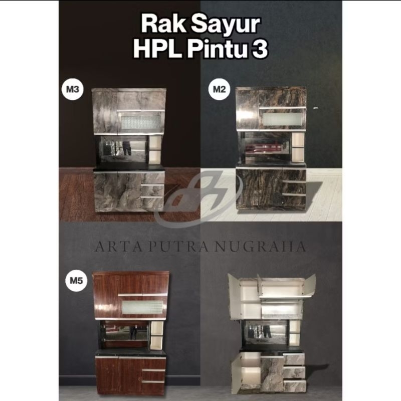 Lemari sayur dan piring minimalis 3 pintu / Lemari rak piring Full HPL / rak piring kitchen set 3 pi