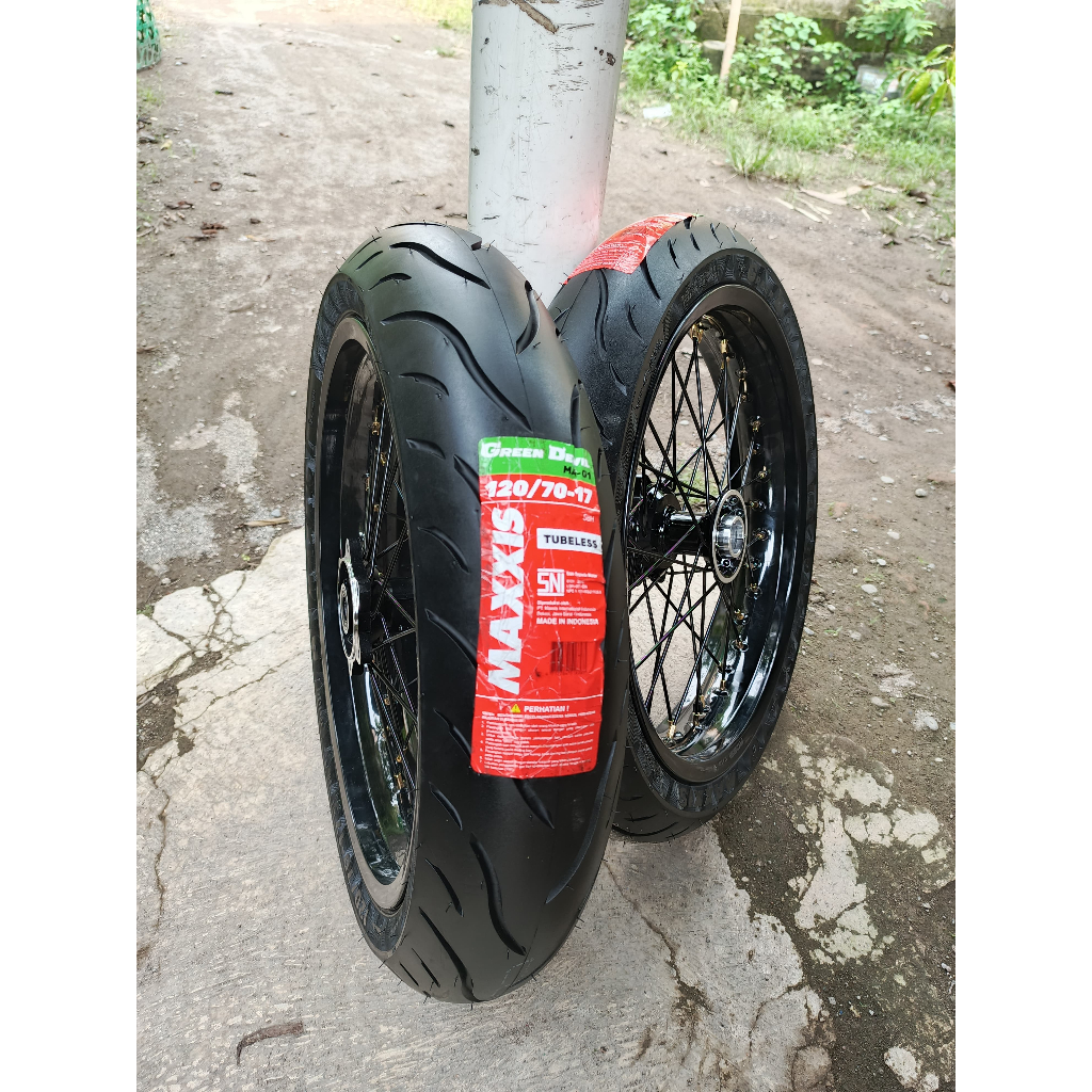Wheelset Supermoto KLX Ban Maxxis Baru Ring 17 Velg Rossi 300/350 Murah