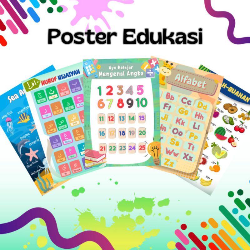 poster edukasi anak. poster angka. poster hewan. poster alfabet. poster hijaiyah untuk anak di atas 