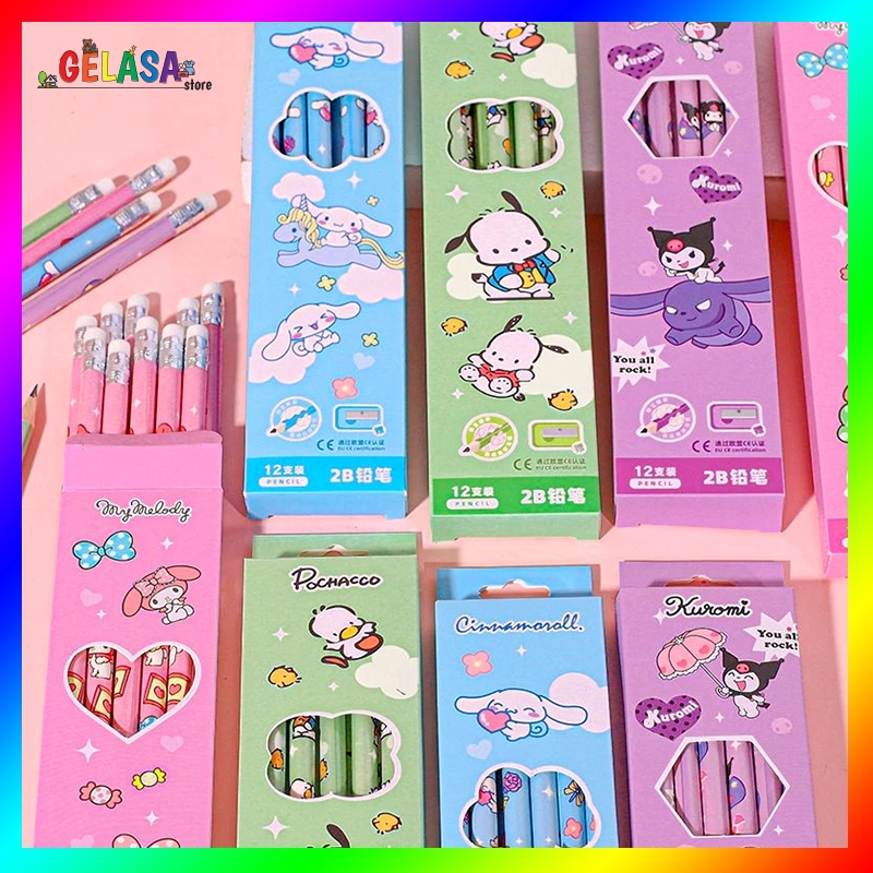 

GELASA Pensil Serut 2B Set isi 12pcs termasuk serutan motif Sanri*