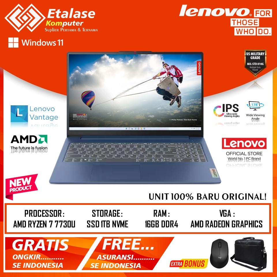LENOVO SLIM IDEAPAD SLIM 3 15 AMD RYZEN 7 7730U 16GB 1TB BACKLIGHT WINDOWS11HOME ABYSS BLUE