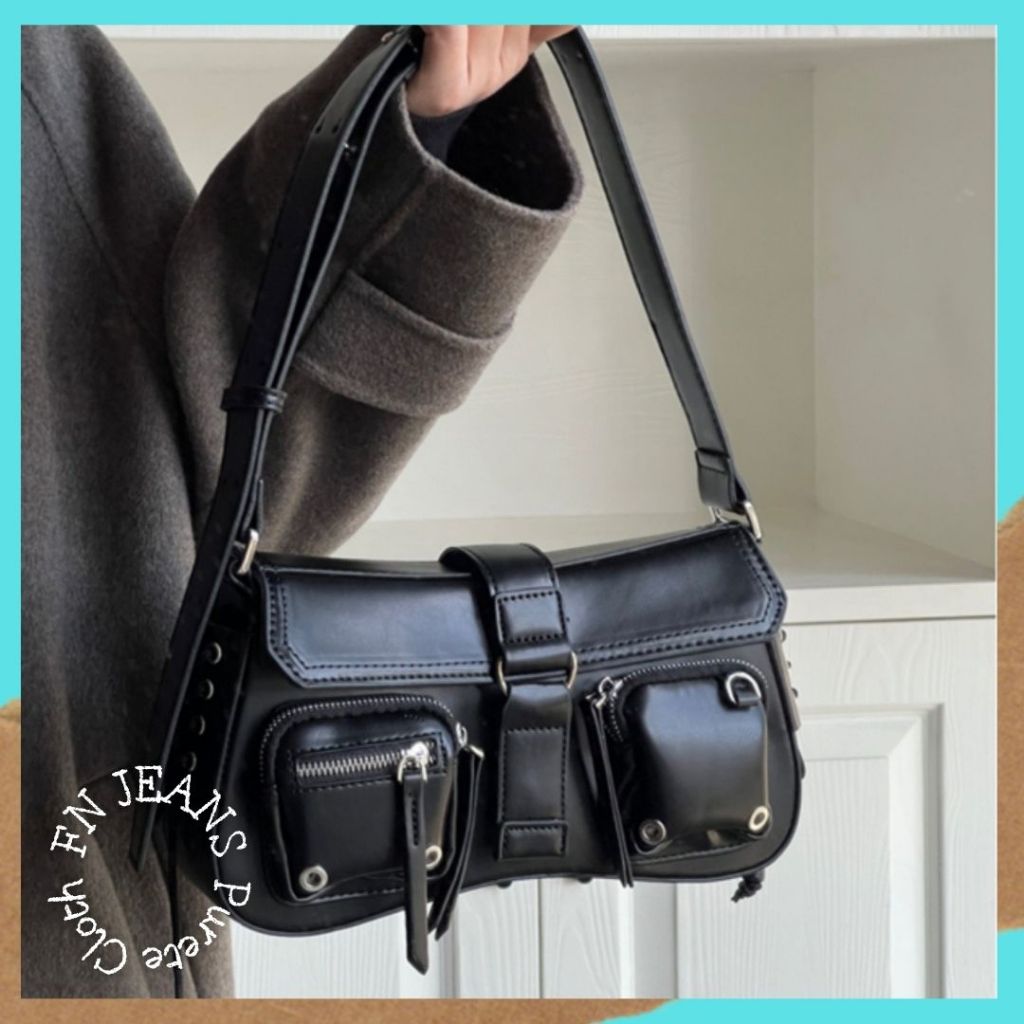 Black Leather Bag Tas Fashion Wanita Tas Bahu Tas Selempang Fashion TFW 06