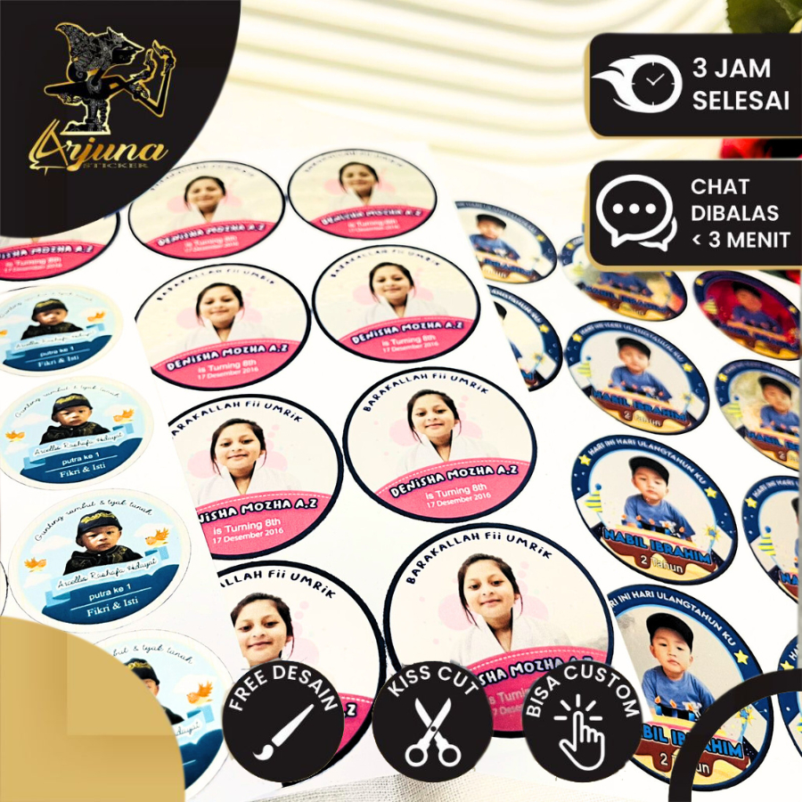 

2-4 Arjuna Sticker Ulang Tahun Anak Stiker Bahan Gold / Silver Label Undangan Happy Birthday