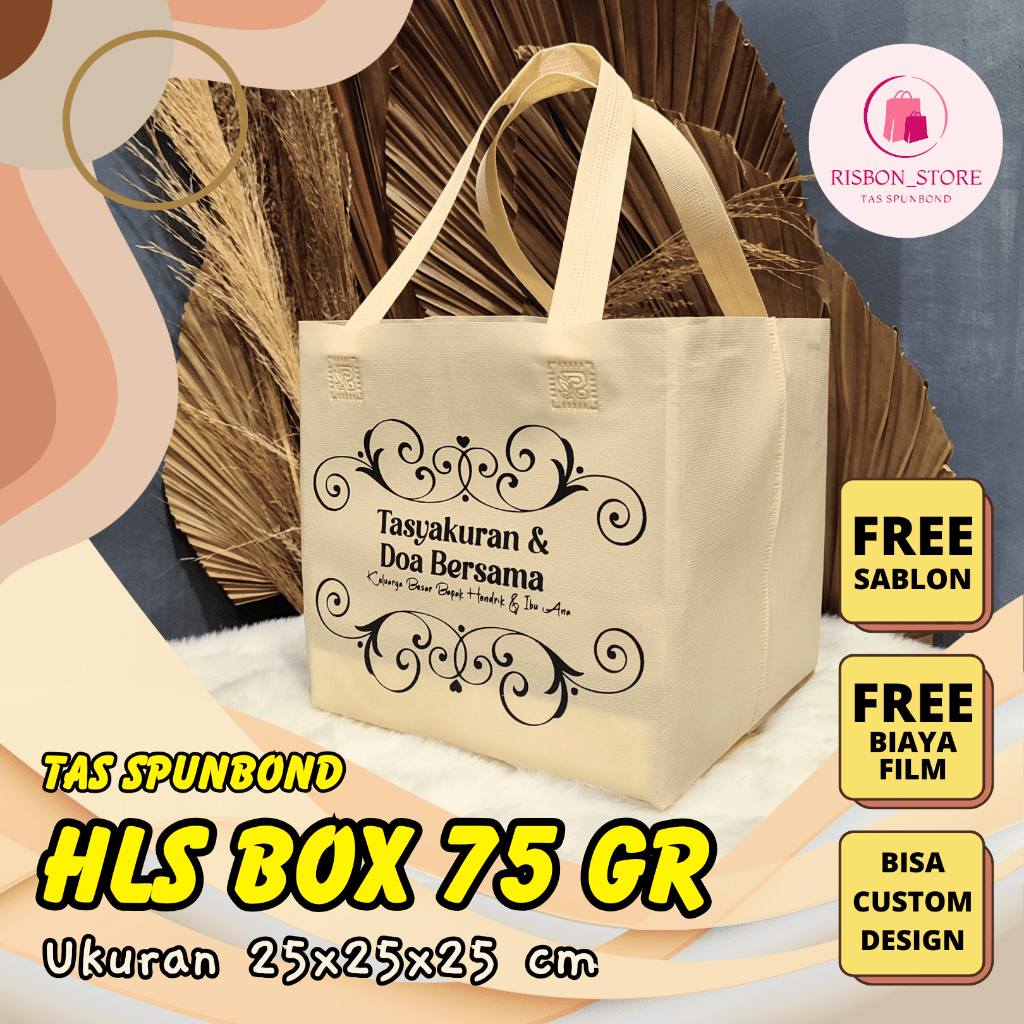 

[ FREE SABLON ] Tas Spunbond Box Handle Lipat Samping Tas Kotak Makanan Goodie Bag 75 Grm Ukuran 25x25x25 cm Spunbondpro bag store