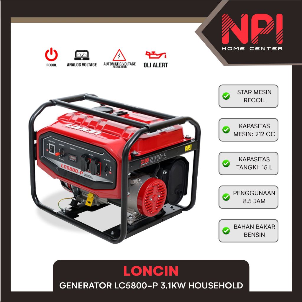 Loncin - Mesin Genset Generator Listrik Bensin Lc 5800 P Lc5800P 3100 W