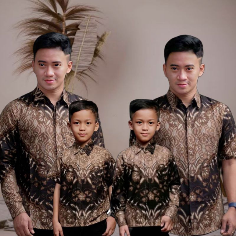 batik couple ayah dan anak laki laki motif keris coklat batik modern