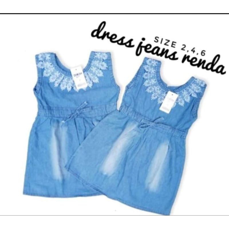 2-5T(dres anak perempuan)DRES JEANS RENDA