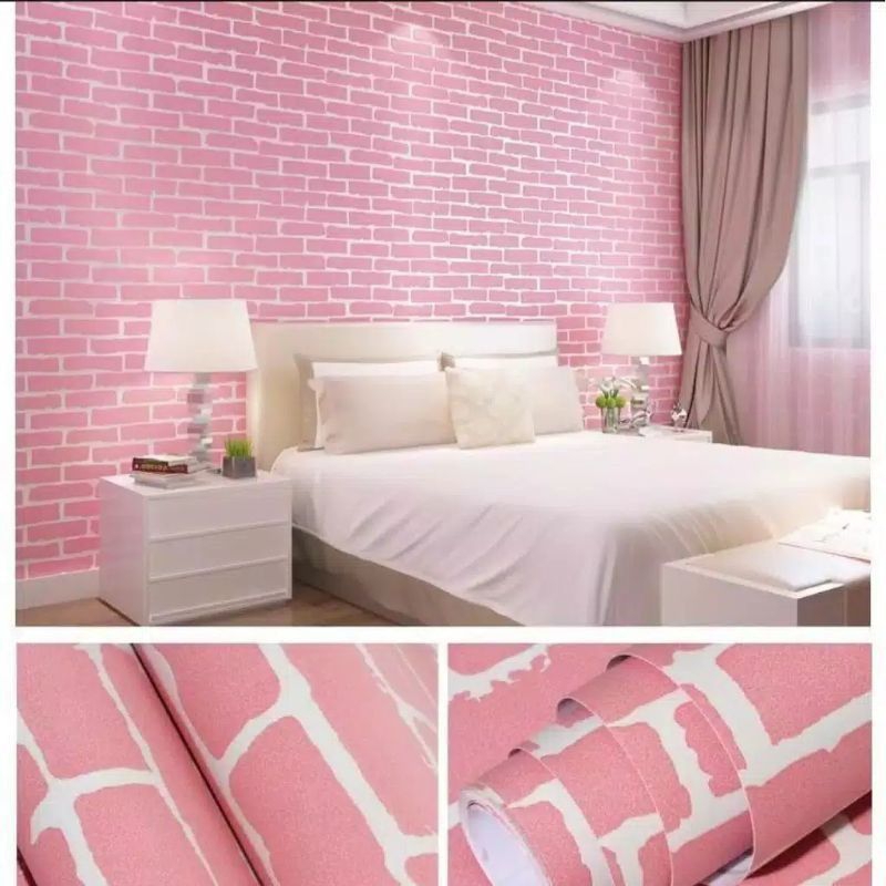 Wallpaper  Sticker Dinding Tampilan Mewah & Keren Motif Bata Pink