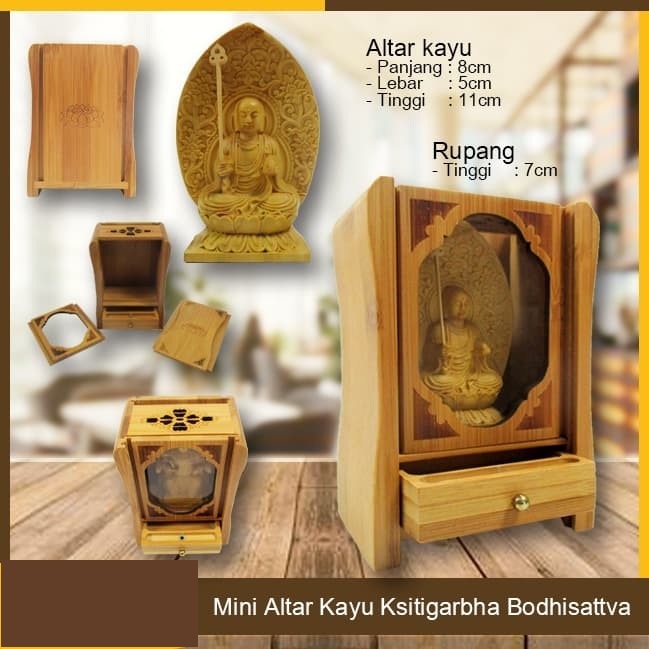 Mini Altar Rupang Patung Arca Ksitigarbha Ti Cang Wang Kayu