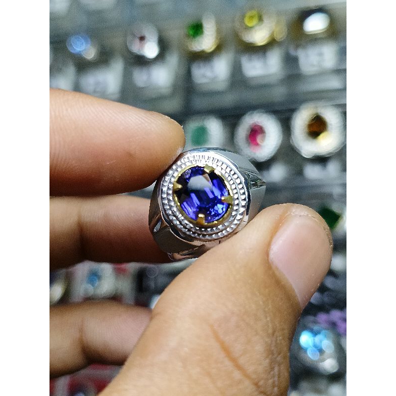 Permata blue safir Afrika ring monel doff