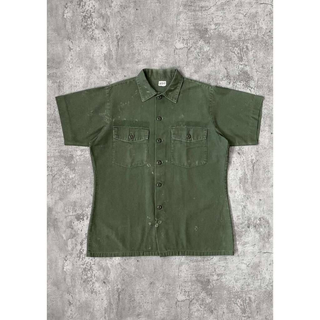 Vintage Military OG 107 Distressed Sun Faded US Army Short Sleeve