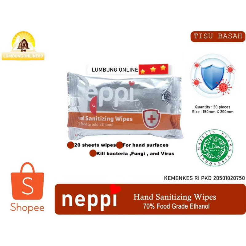 Tissue Alkohol - Neppi Hand Sanitizing Wipes 20s - Tisu Basah - Termurah