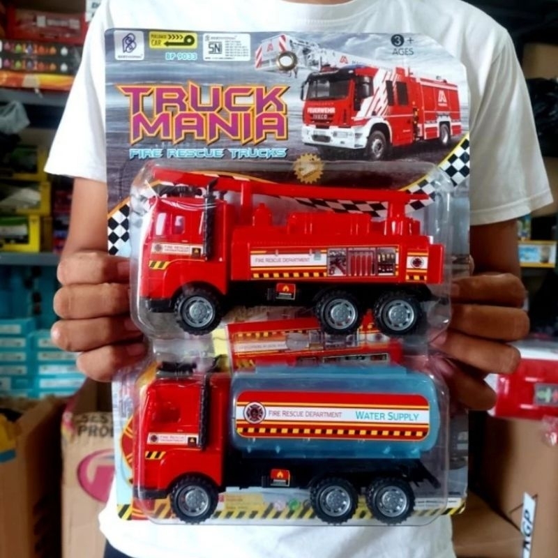 Mainan Mobil Truk Pemadam Kebakaran isi 2 - Miniatur Mobilan Damkar Koleksi Anak Laki Cowok