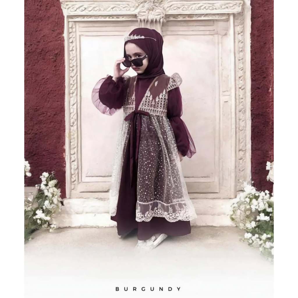 Gamis Brukat Anak 3 - 7 Tahun Azumi Dress Kids Warna Burgundy Kombinasi Tile Premium Gamis Anak Lucu
