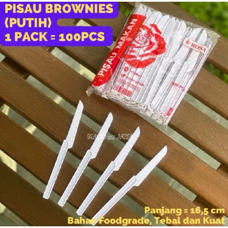 Termurah (100 PCS) Pisau Plastik Brownies Warna Putih Panjang 16,5 cm Foodgrade | Pisau Roti Cake Ta