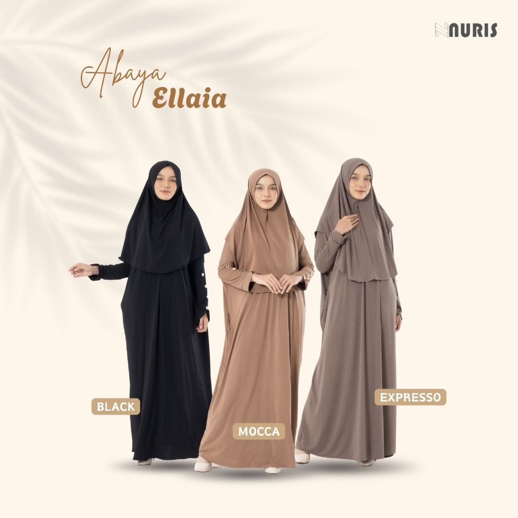 NURIS Ellaia Abaya Premium Gamis Batwing Set Hijab Button Gold Jersey
