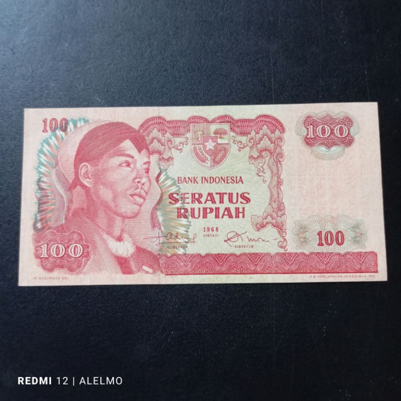 uang kertas kuno 100 sudirman 1968 bagus asli