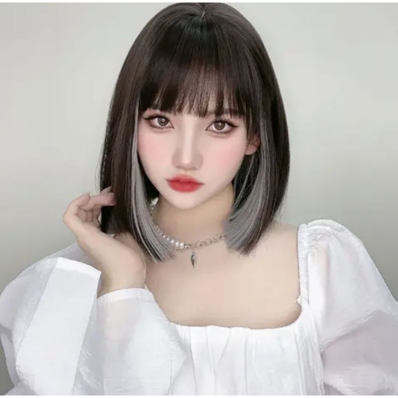 WIG RAMBUT WANITA KOREA / WIG KOREA BOB DOUBEL WARNA DARK BROWN DAN WHITE